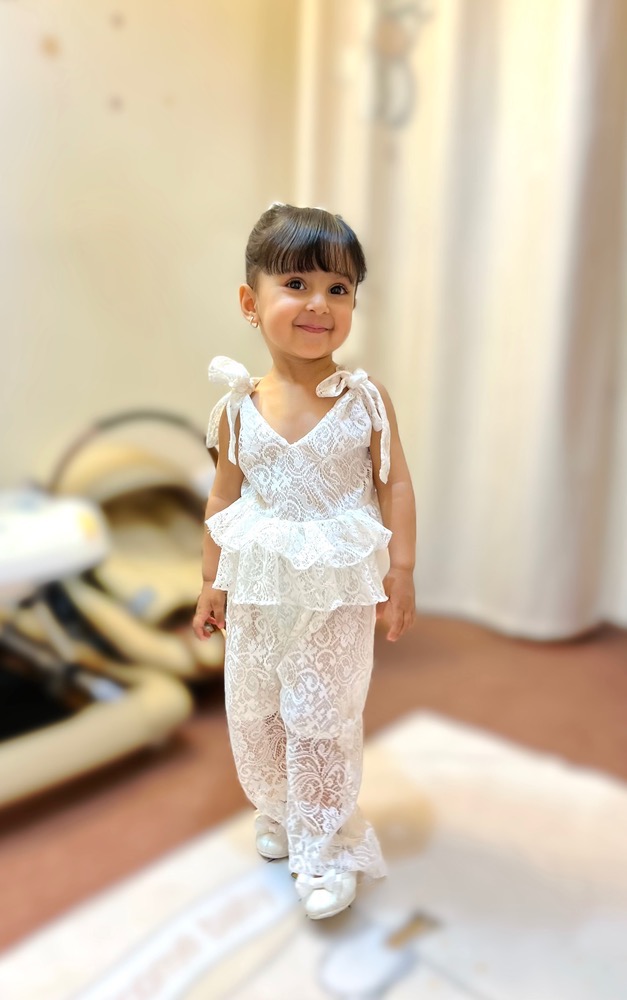 تاپ شلوار دانتل مجلسی سفید