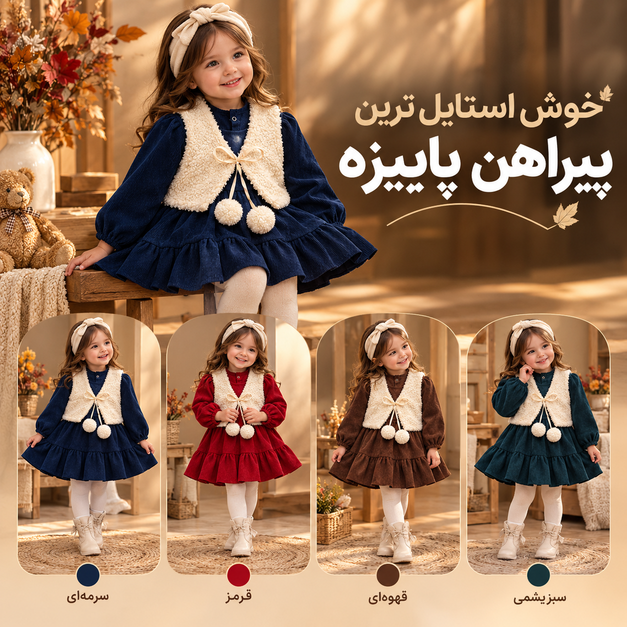 پیراهن مخمل کبریتی+وست تدی